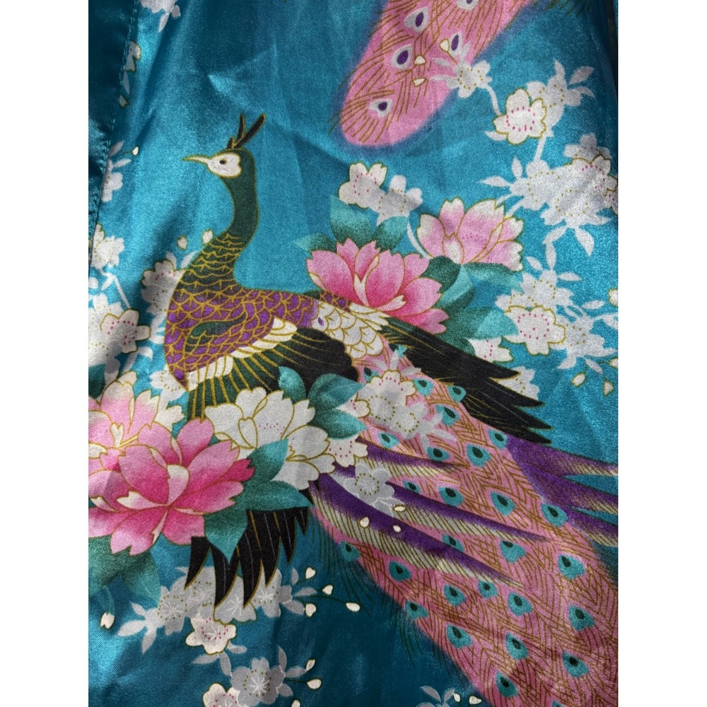 Unbranded Women NA‎ Turquoise Peacock Floral Kimono Robe Resortwear Intimate - Picture 3 of 6